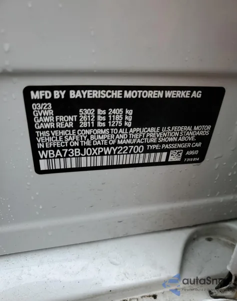 2023 BMW 540 Xi z USA, uszkodzony, nr VIN WBA73BJ0XPWY22700